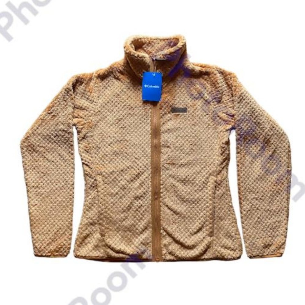 columbia women's fire side II sherpa full zip, canyon gold y verde medium